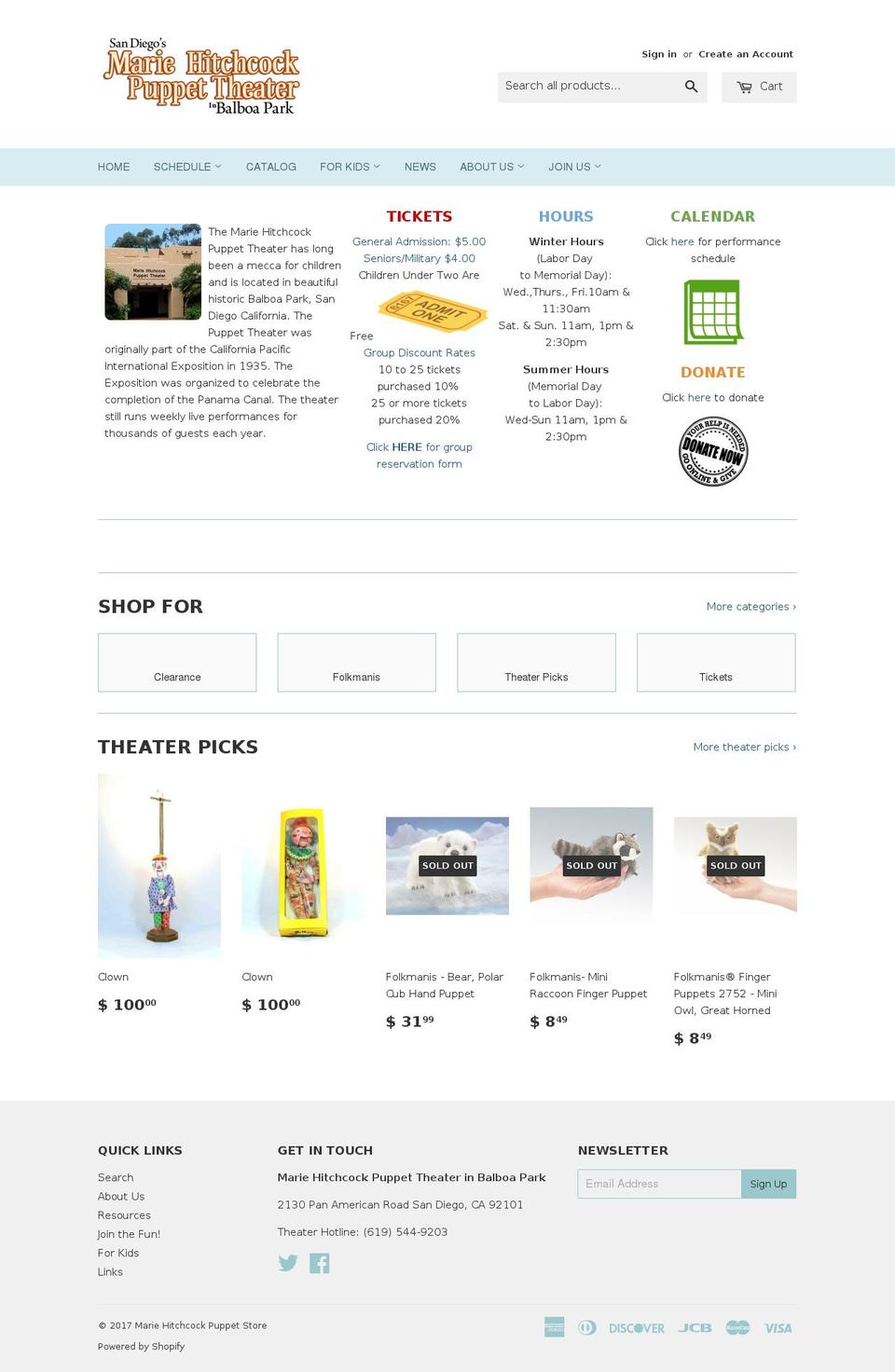 balboaparkpuppets.com shopify website screenshot