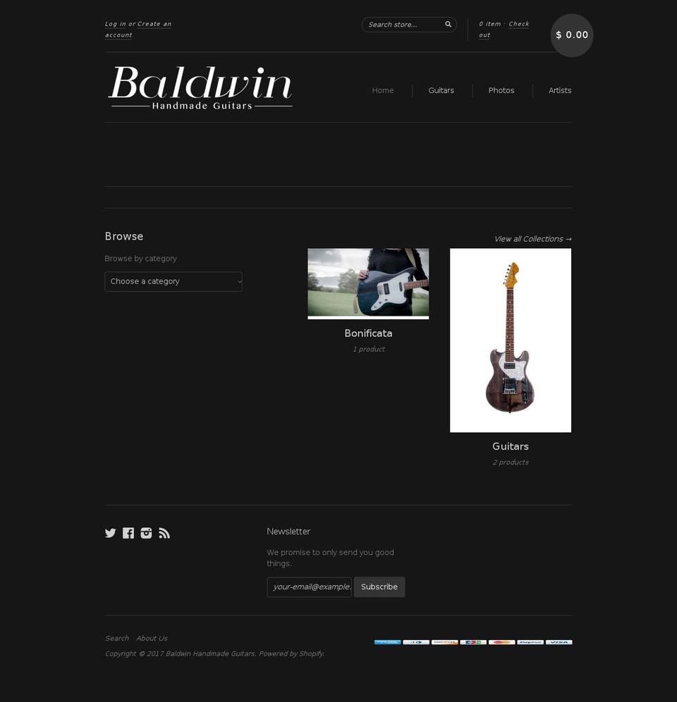 baldwinhandmadeguitars.com shopify website screenshot