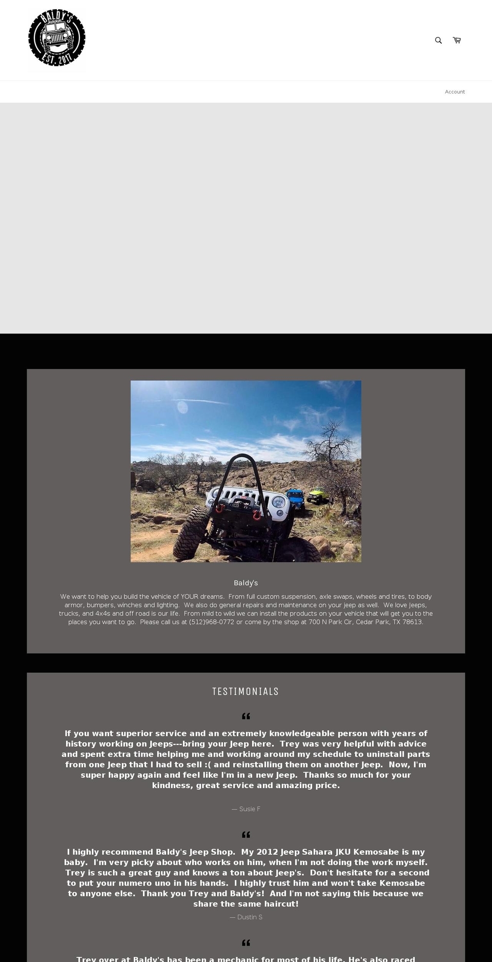 baldysjeepshop.com — Shopify storefront screenshot