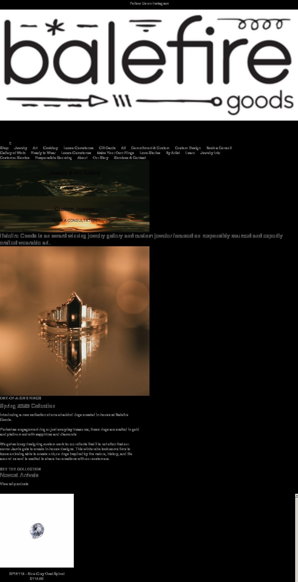 balefiregoods.com — Shopify storefront screenshot