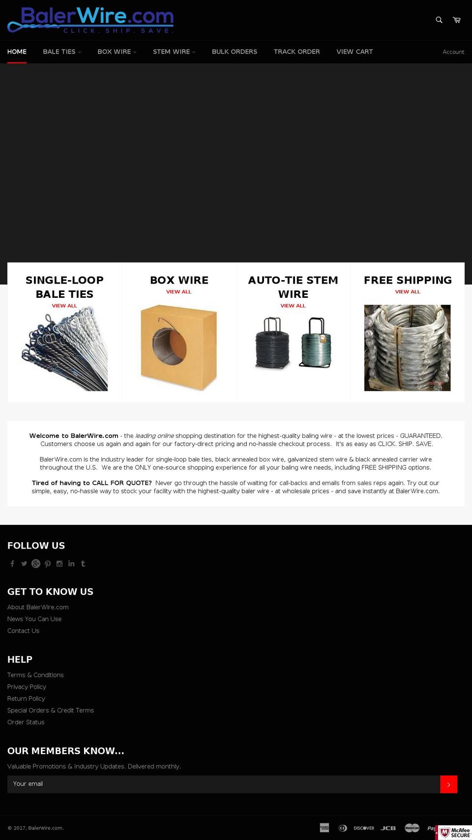 balerwire.com shopify website screenshot