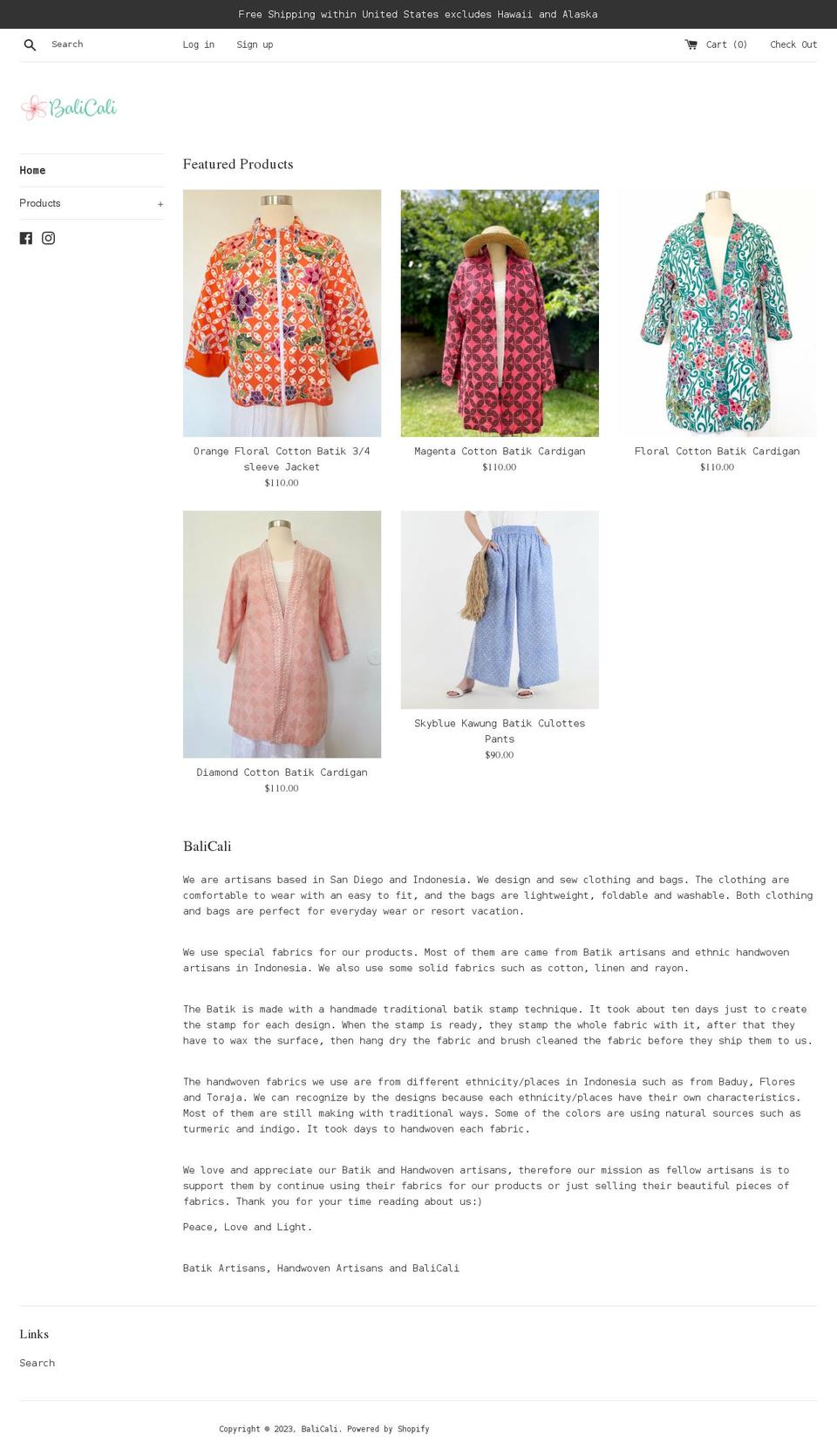 balicali.com shopify website screenshot