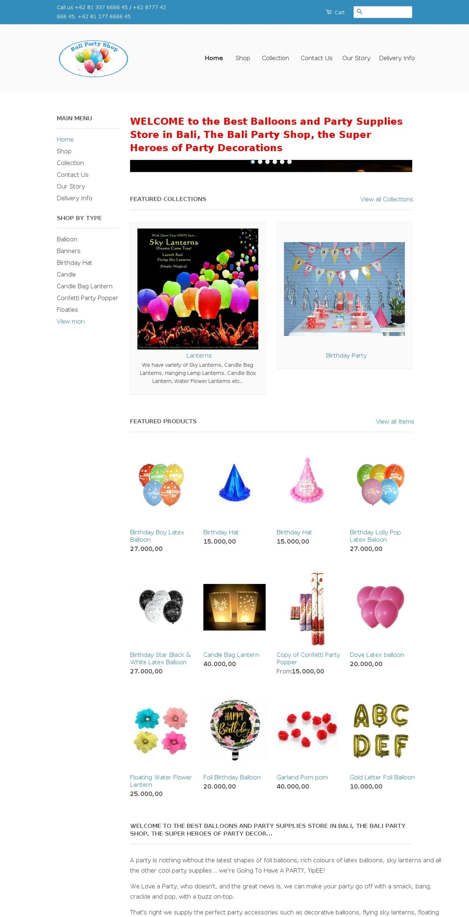 balipartyshop.com shopify website screenshot