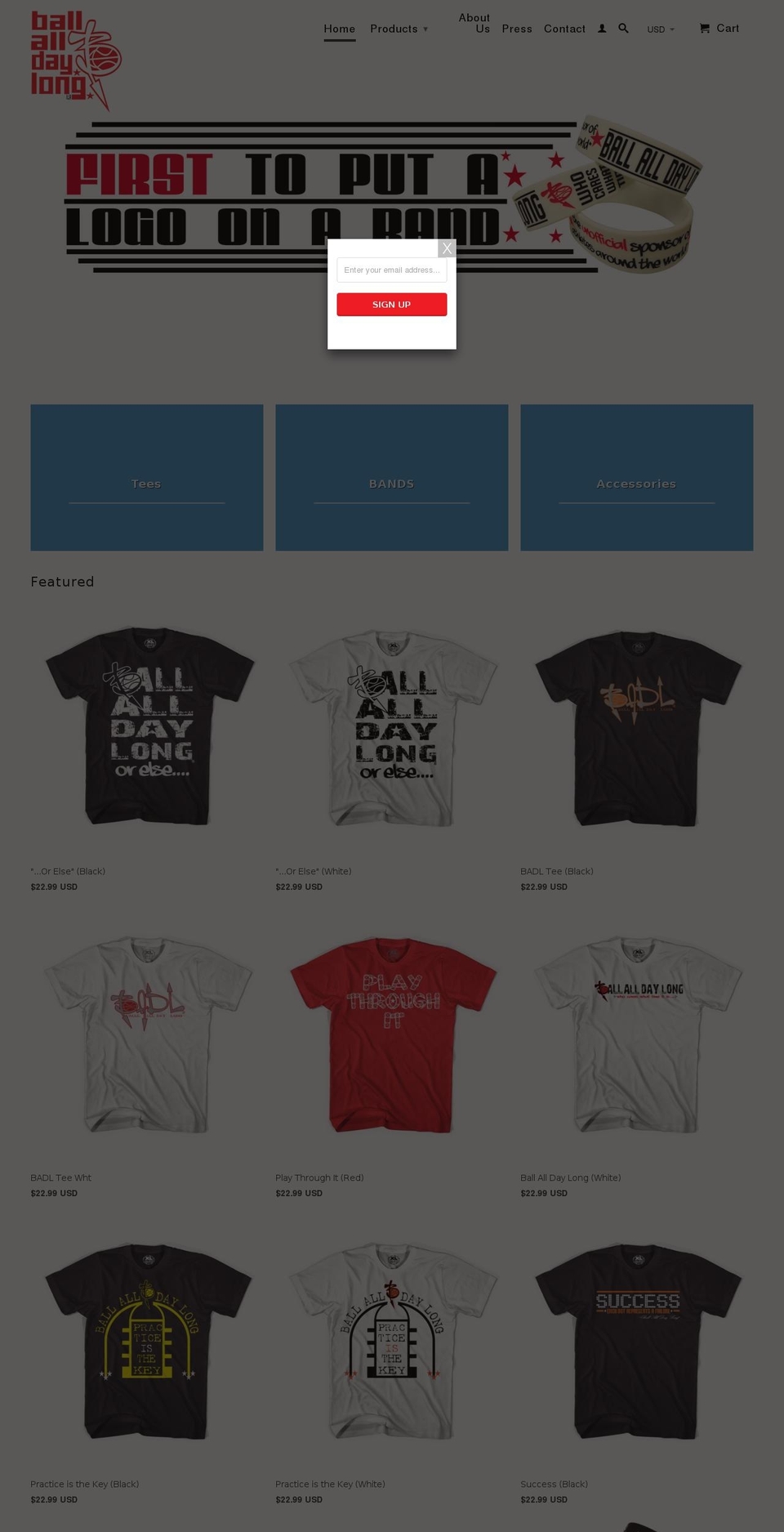 ballalldaylong.com shopify website screenshot