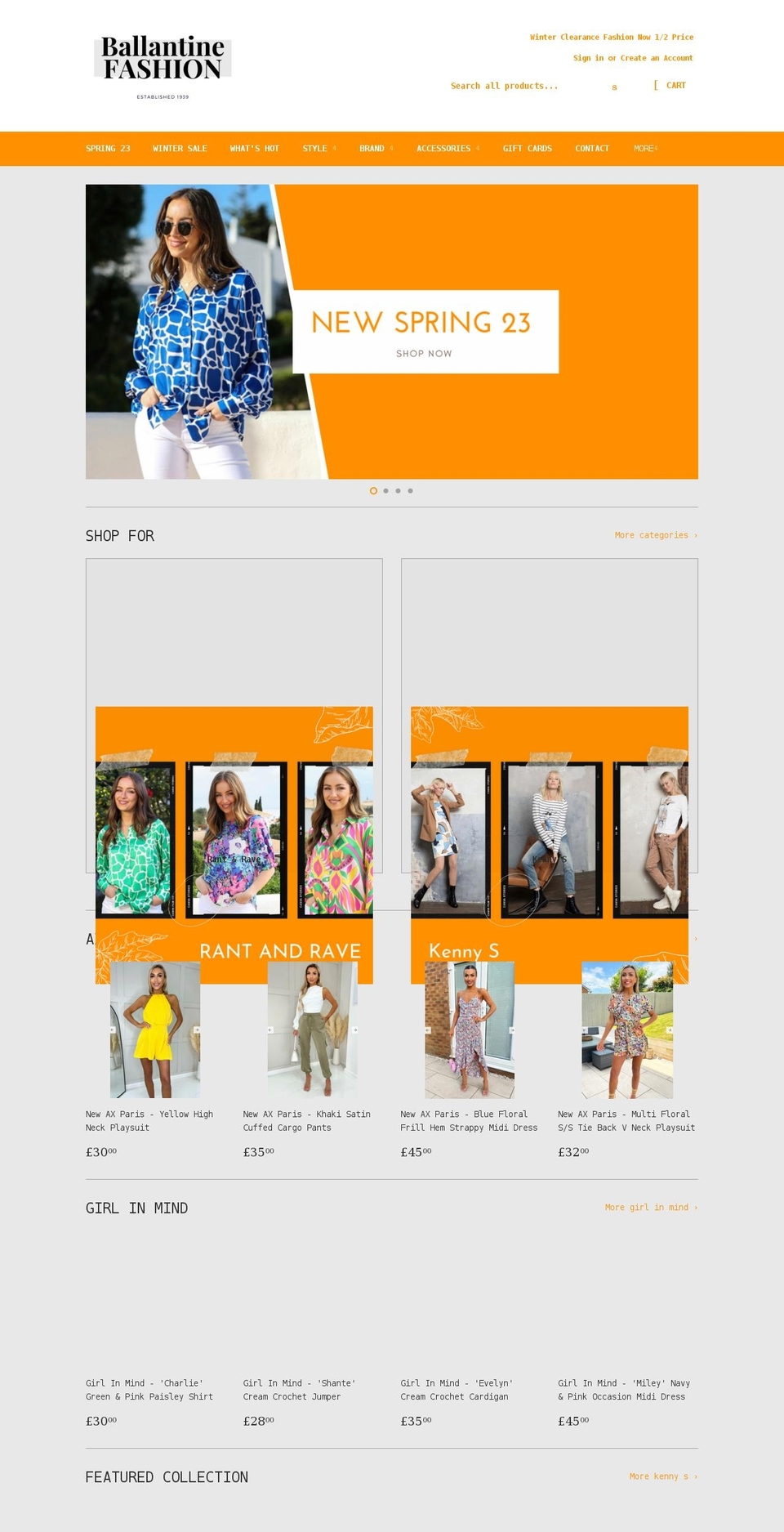 ballantinefashion.com shopify website screenshot