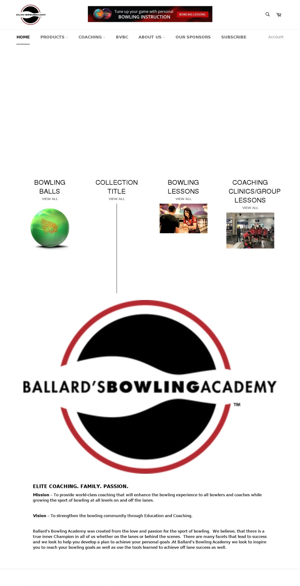 ballardsbowlingacademy.com shopify website screenshot