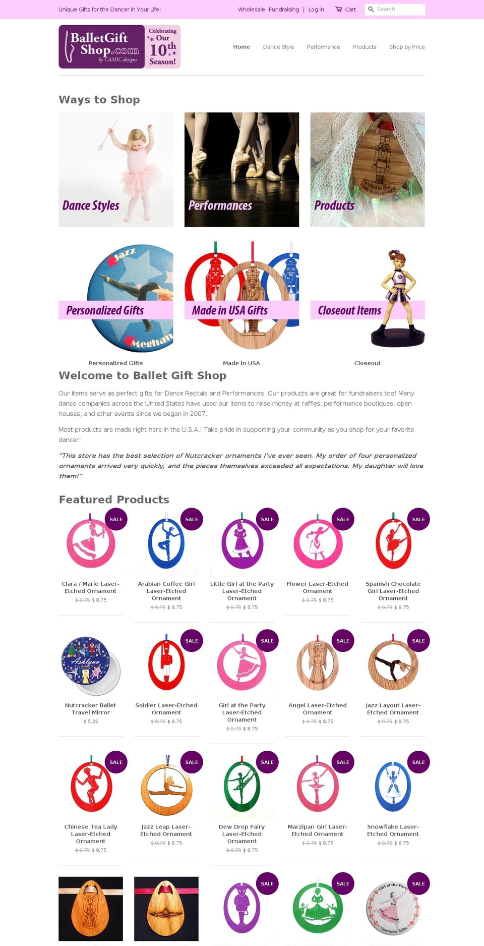 balletgiftshop.com shopify website screenshot