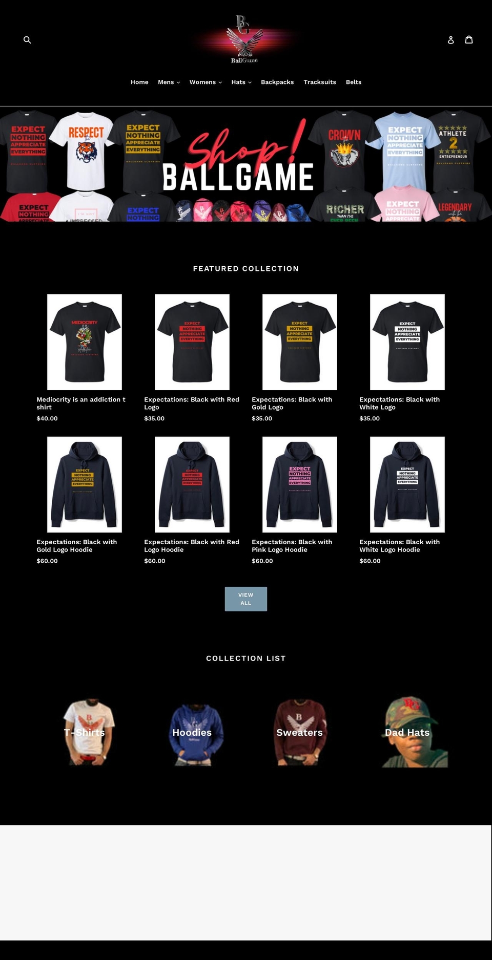 ballgameclothing.com — Shopify storefront screenshot