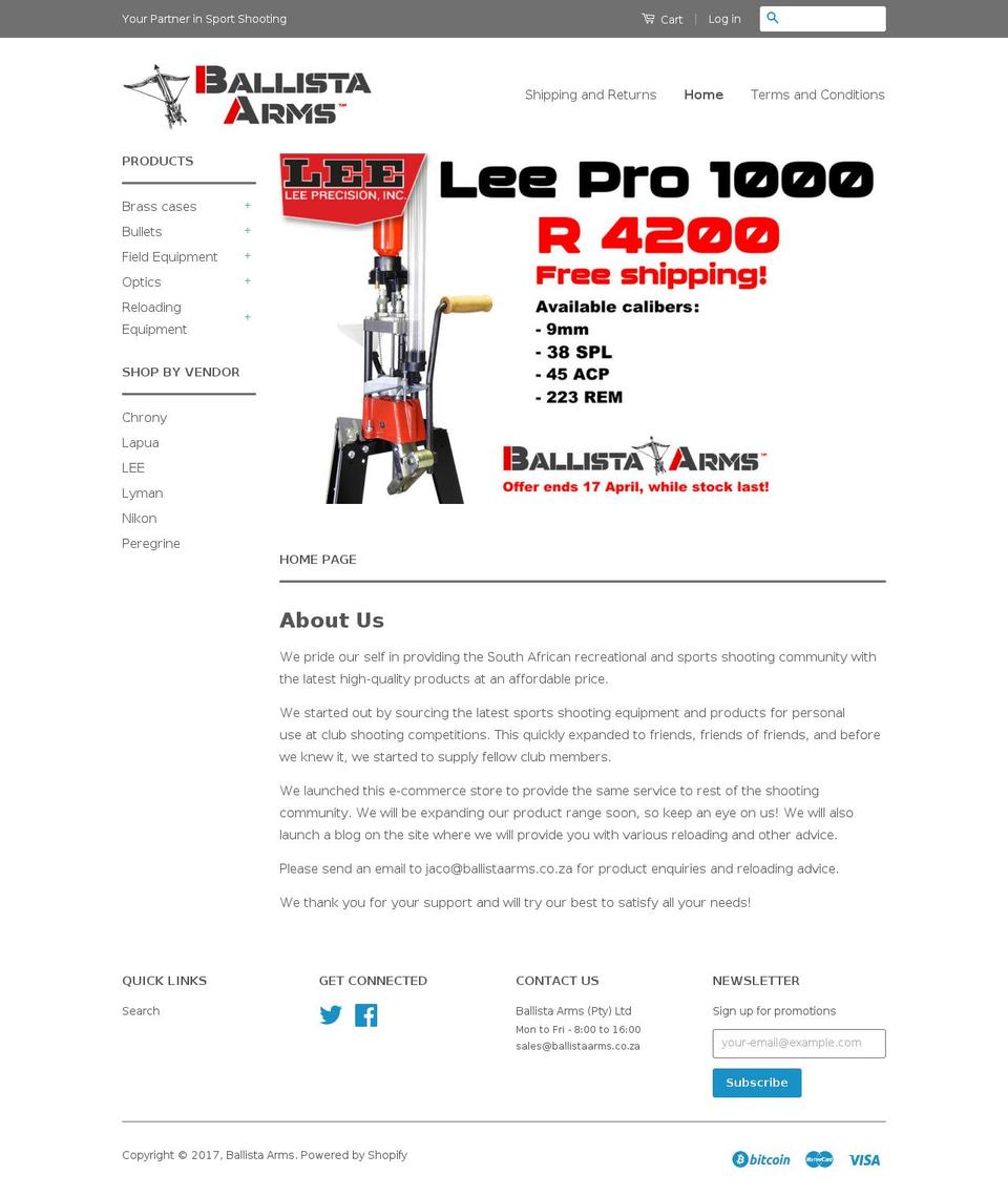 ballistaarms.com shopify website screenshot