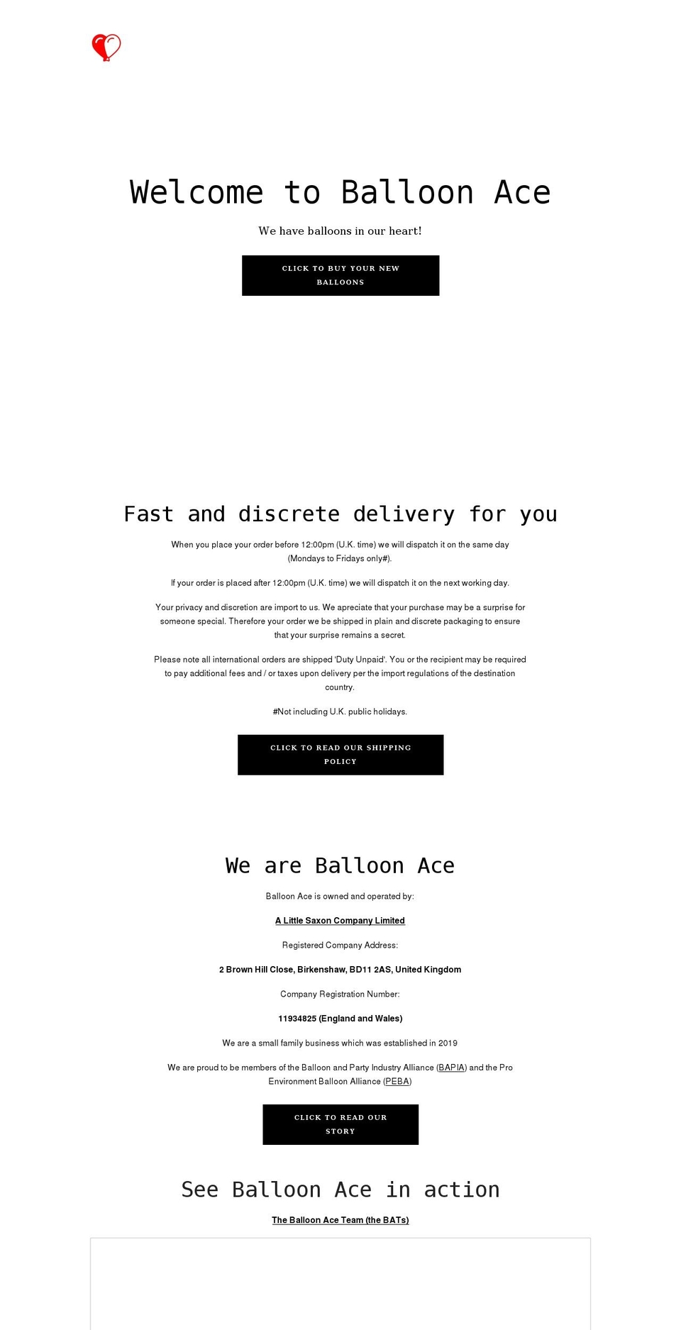 balloonace.com shopify website screenshot