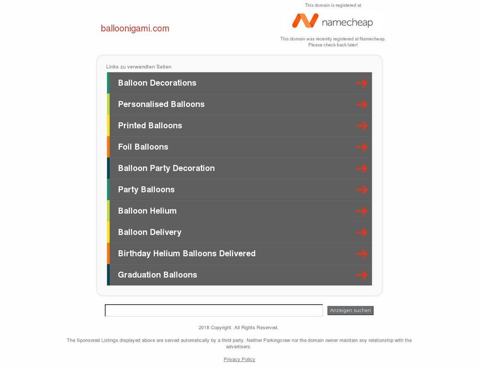 balloonigami.com shopify website screenshot