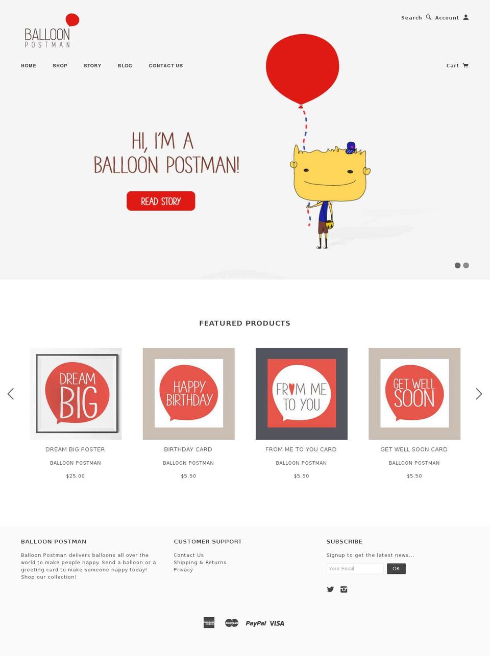 balloonpostman.com shopify website screenshot