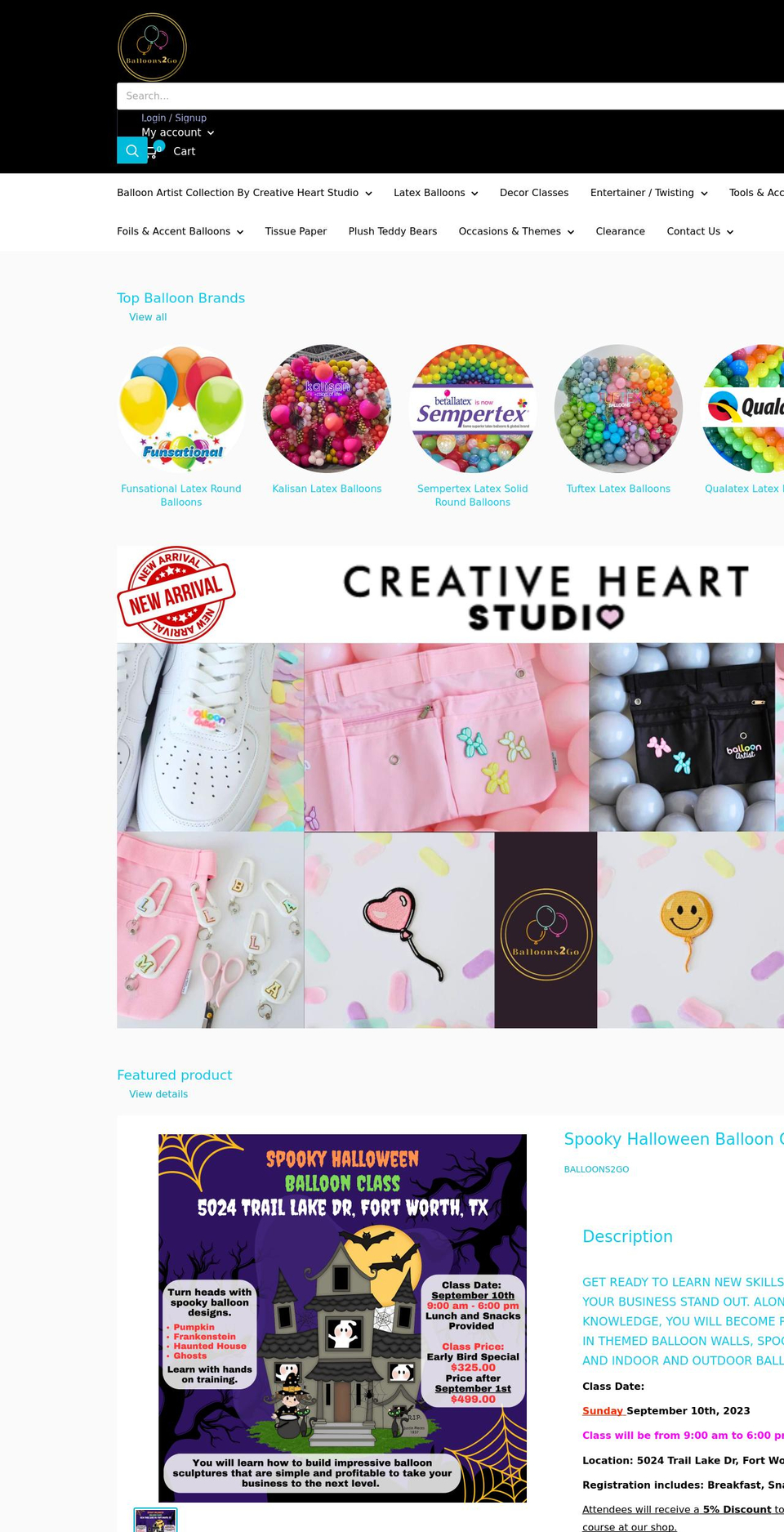 balloons2go.net shopify website screenshot