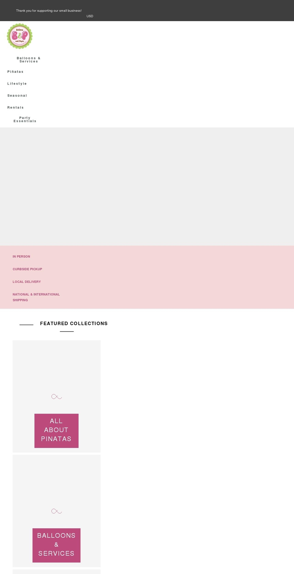 balloonsandpaper.com shopify website screenshot