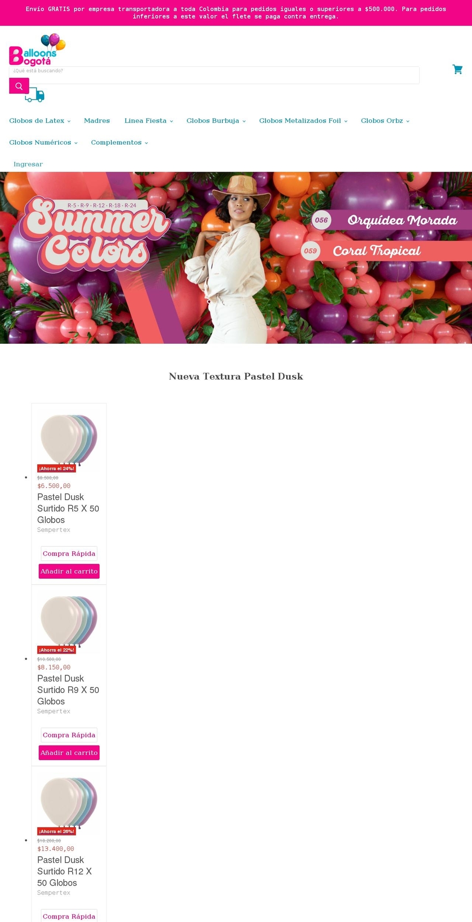 balloonsbogota.com shopify website screenshot