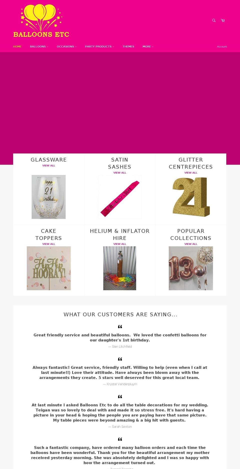 balloonsetc.com.au shopify website screenshot