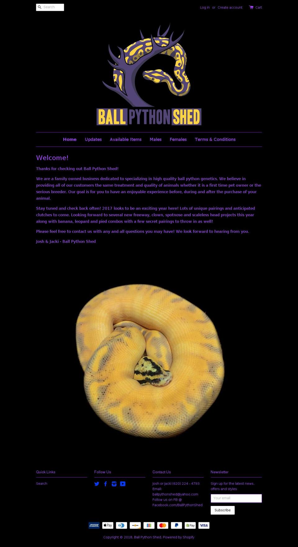 ballpythonshed.com shopify website screenshot