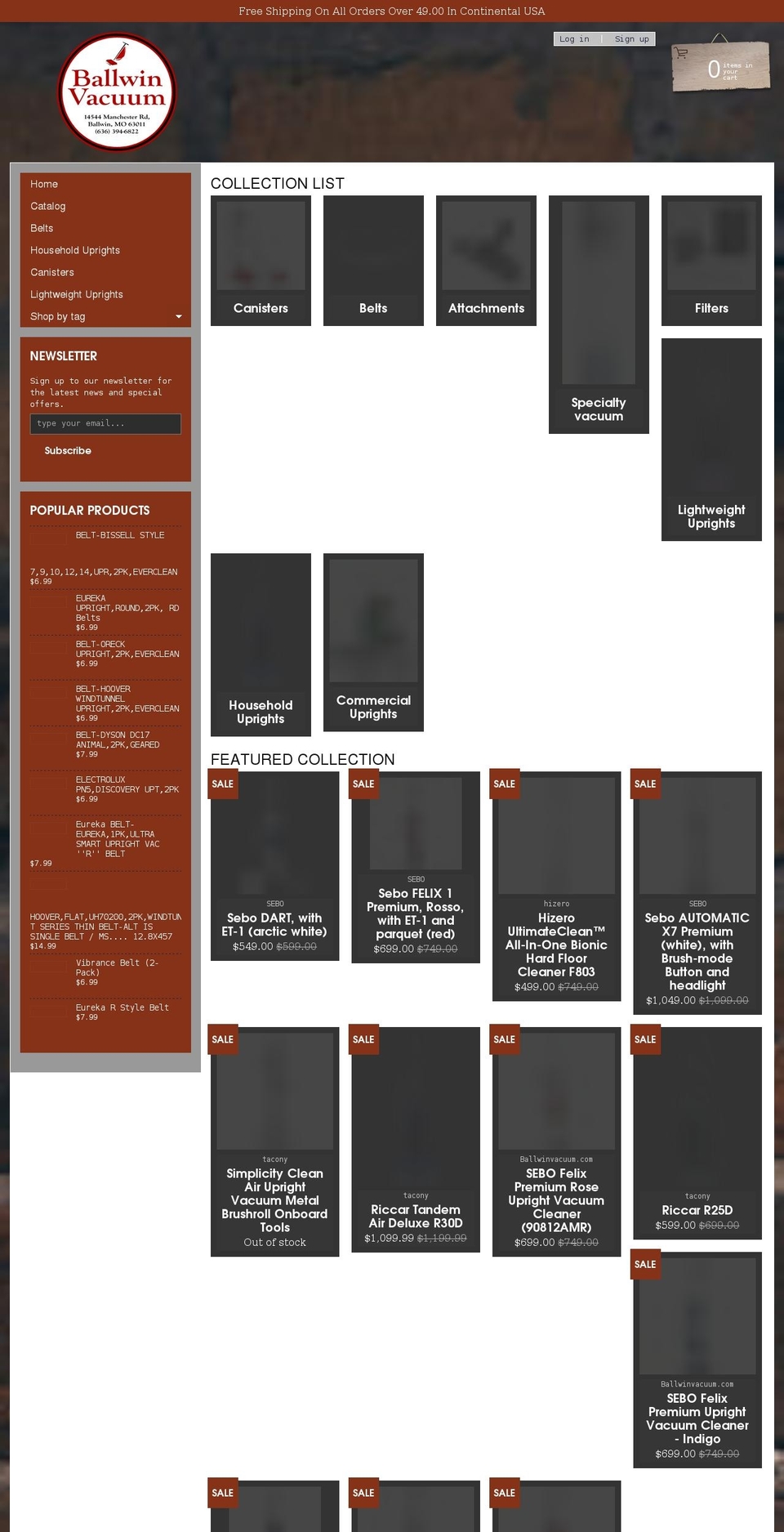 ballwinvacuum.com shopify website screenshot
