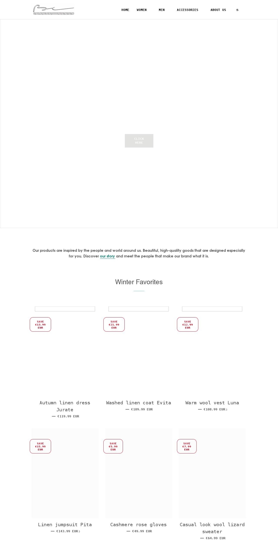 balticlinenstore.com shopify website screenshot