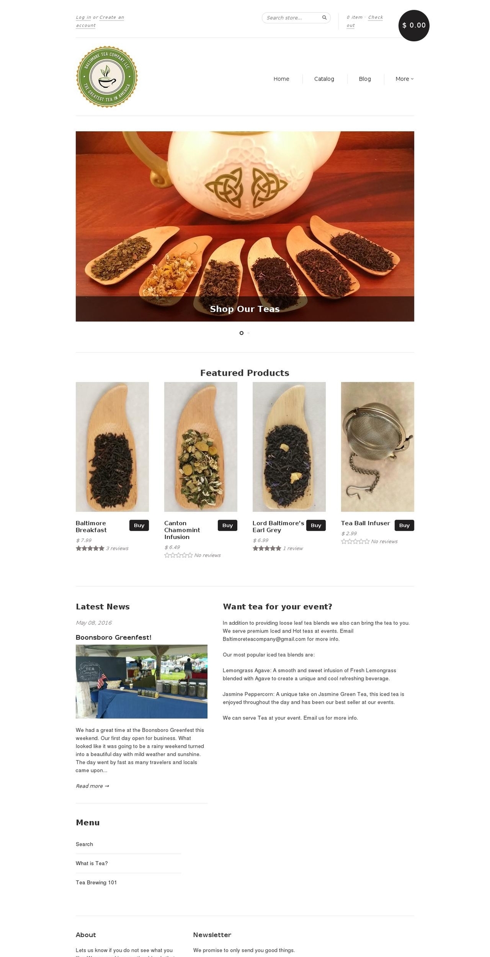 baltimoreteacompany.com shopify website screenshot