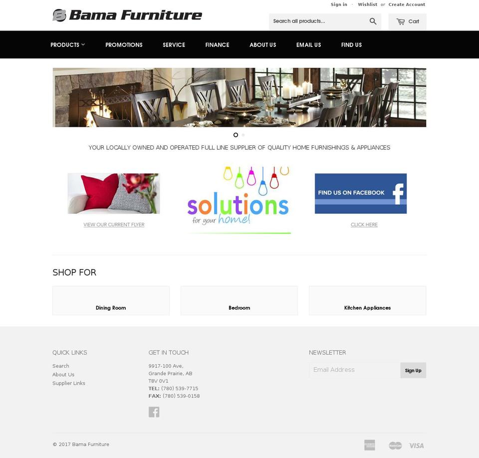 bamafurniture.com shopify website screenshot