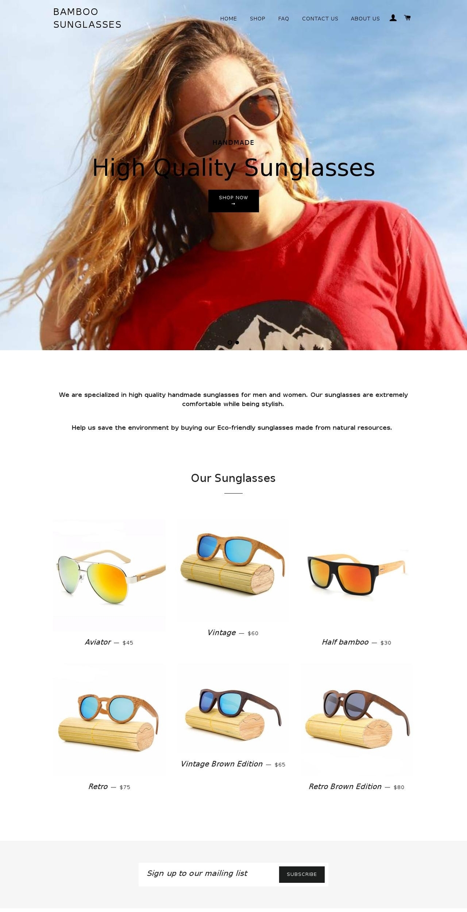 bamboosunglassesonline.com shopify website screenshot