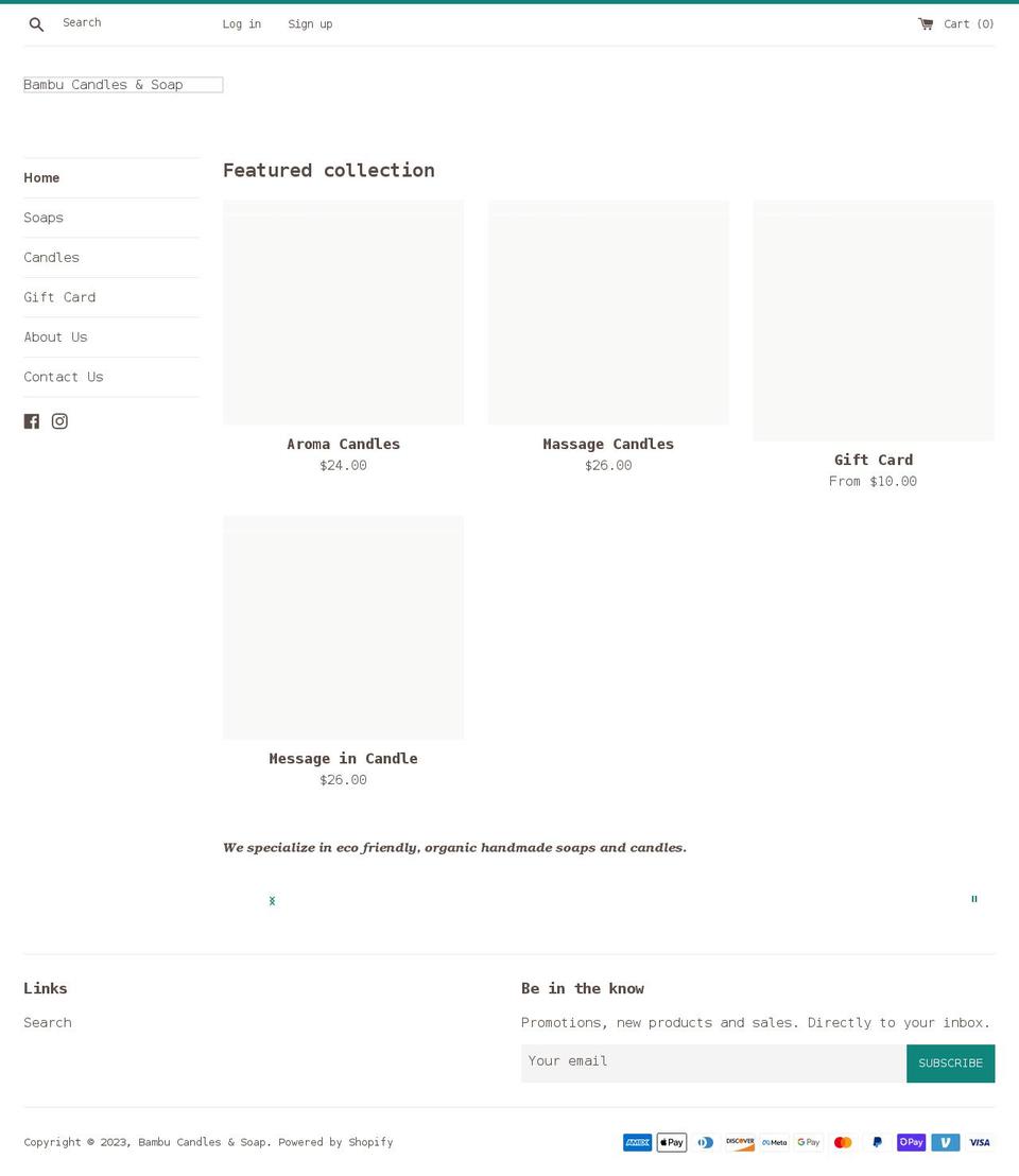 bambucandlesandsoap.com shopify website screenshot