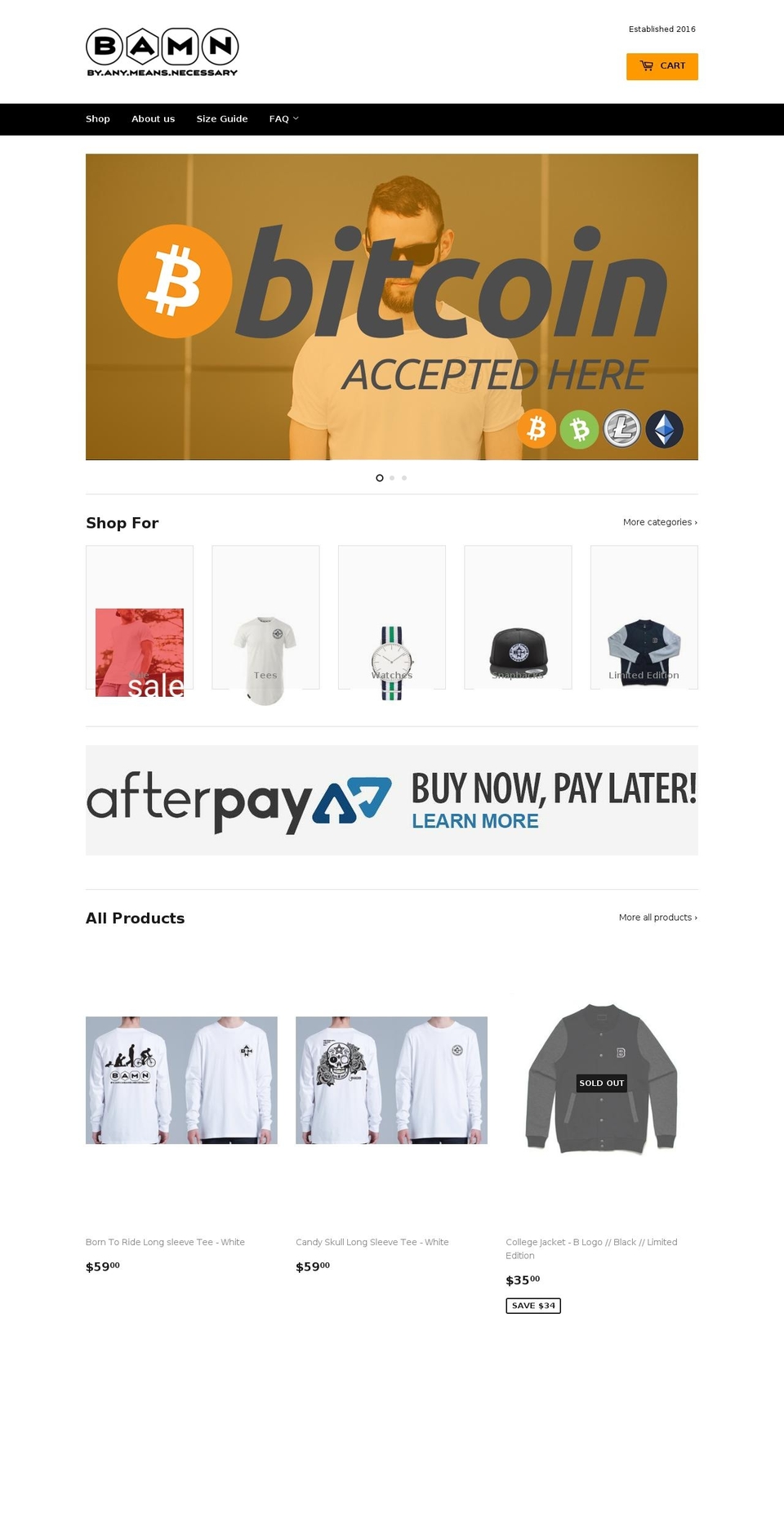 bamnapparel.com shopify website screenshot