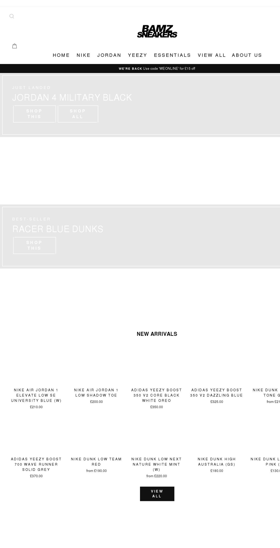 bamzsneakers.com shopify website screenshot