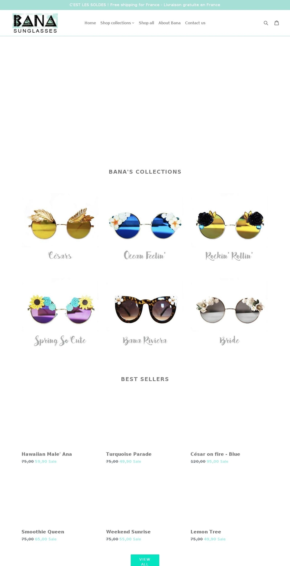 bana-sunglasses.com shopify website screenshot