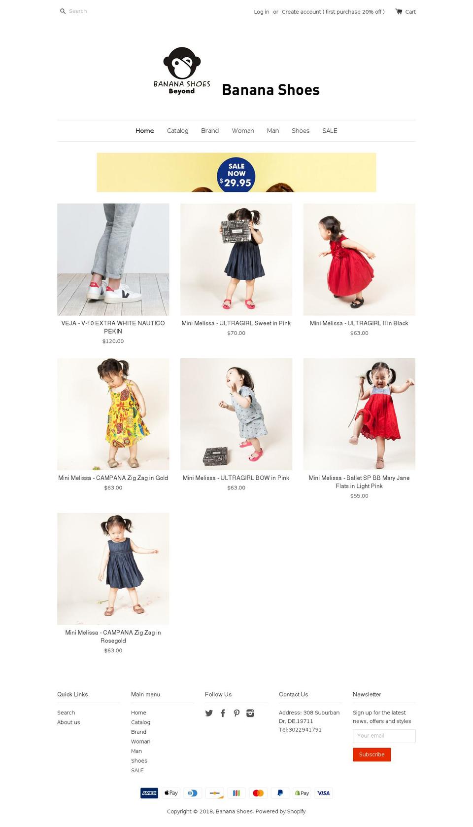 banana-shoes.com shopify website screenshot
