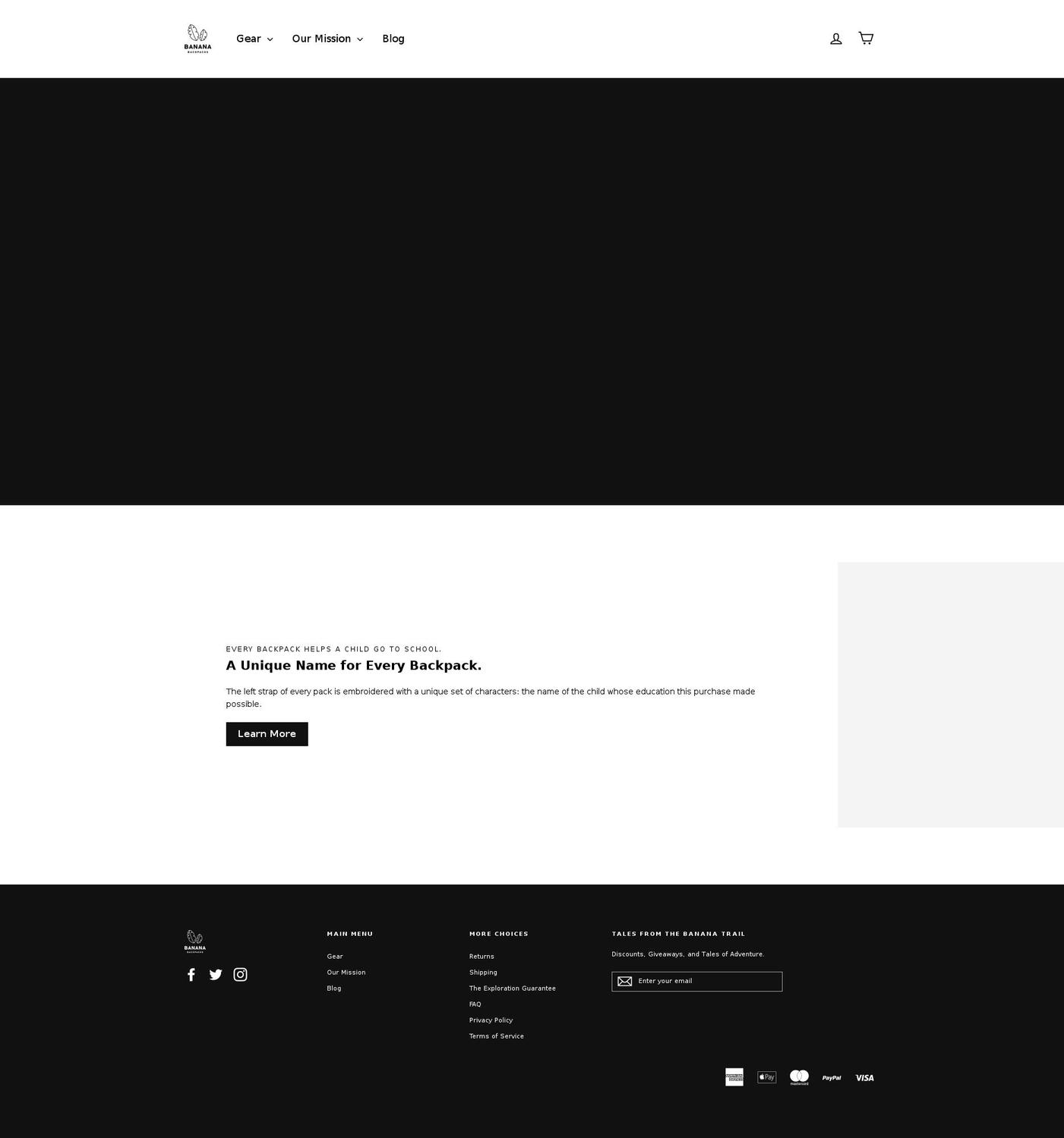 bananabackpacks.com — Shopify storefront screenshot