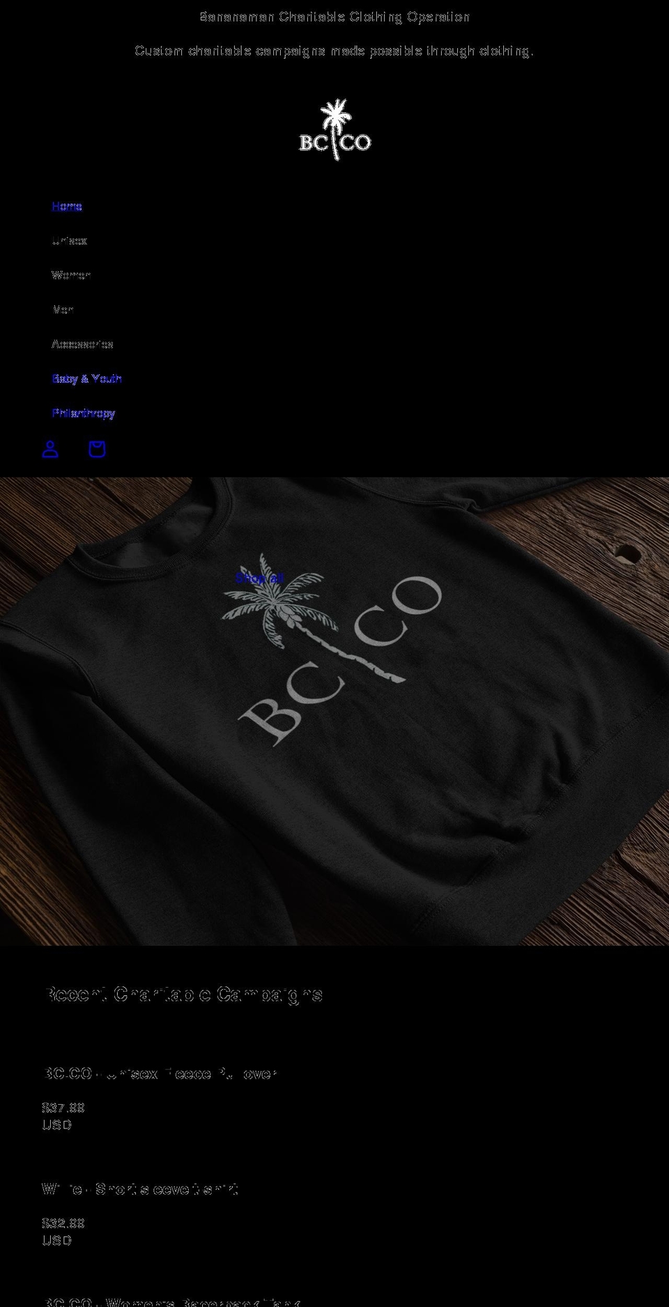 bananamanclothingco.com shopify website screenshot