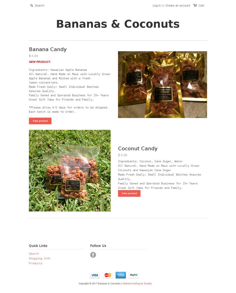 bananasandcoconuts.net shopify website screenshot