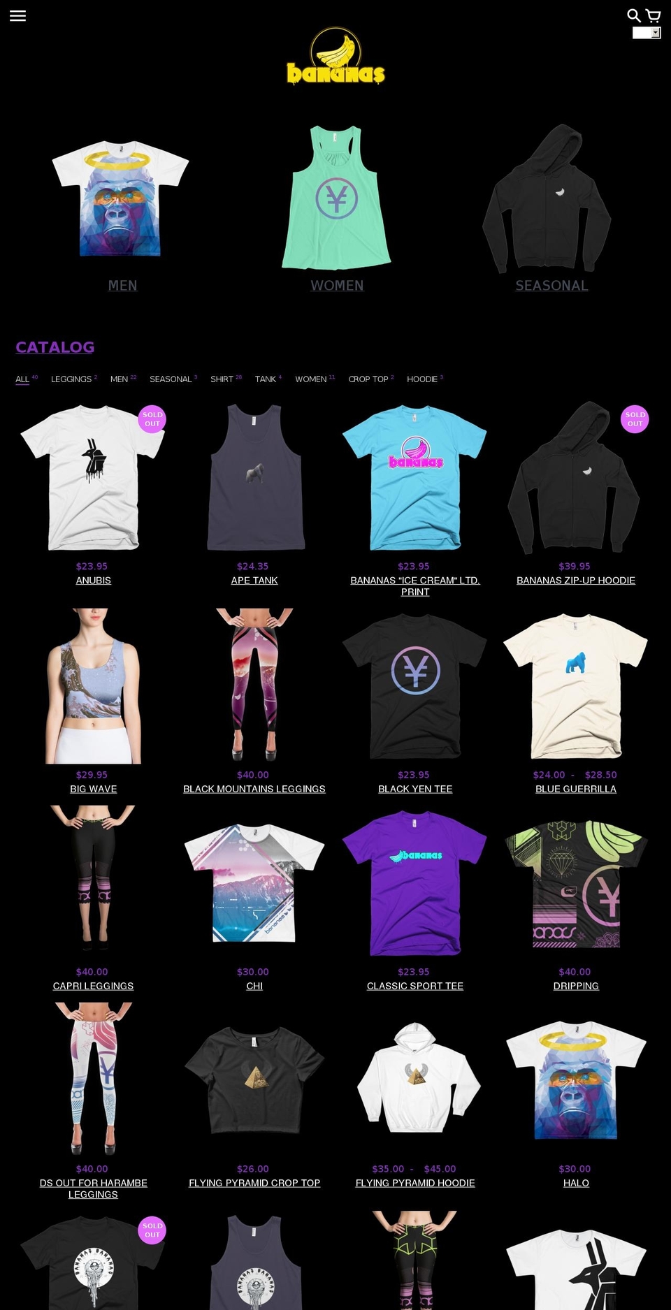 bananasclothing.com — Shopify storefront screenshot