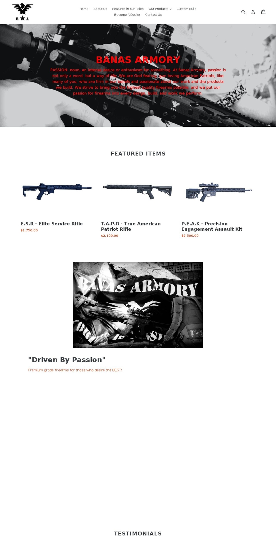 banasarmoryllc.com — Shopify storefront screenshot