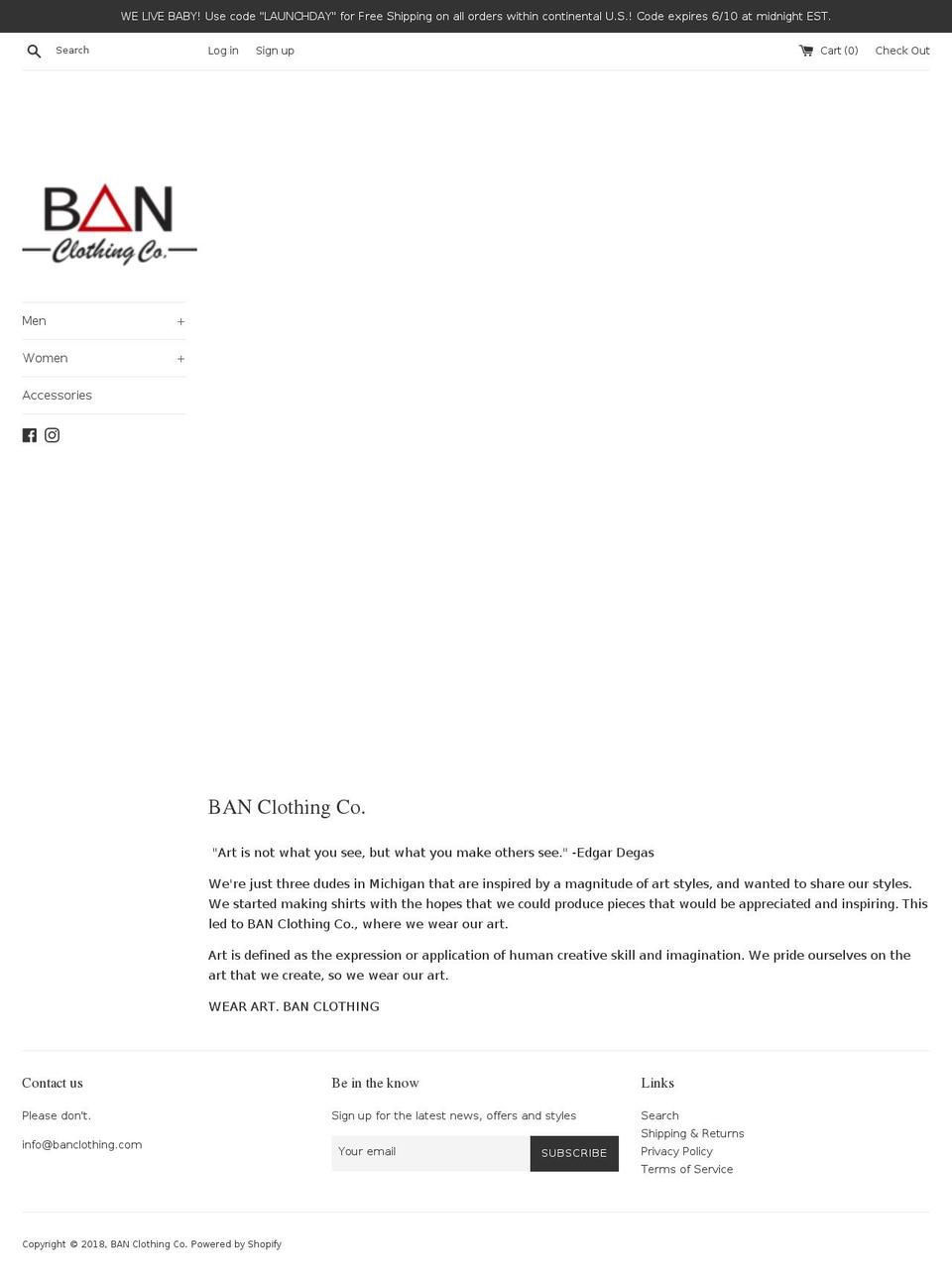 banclothing.com — Shopify storefront screenshot