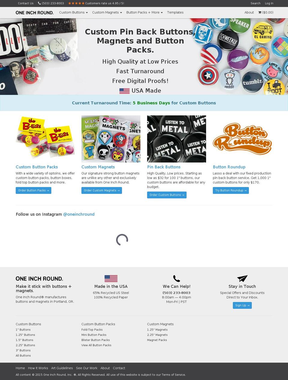 One Inch Round Shopify theme site example band-buttons.com