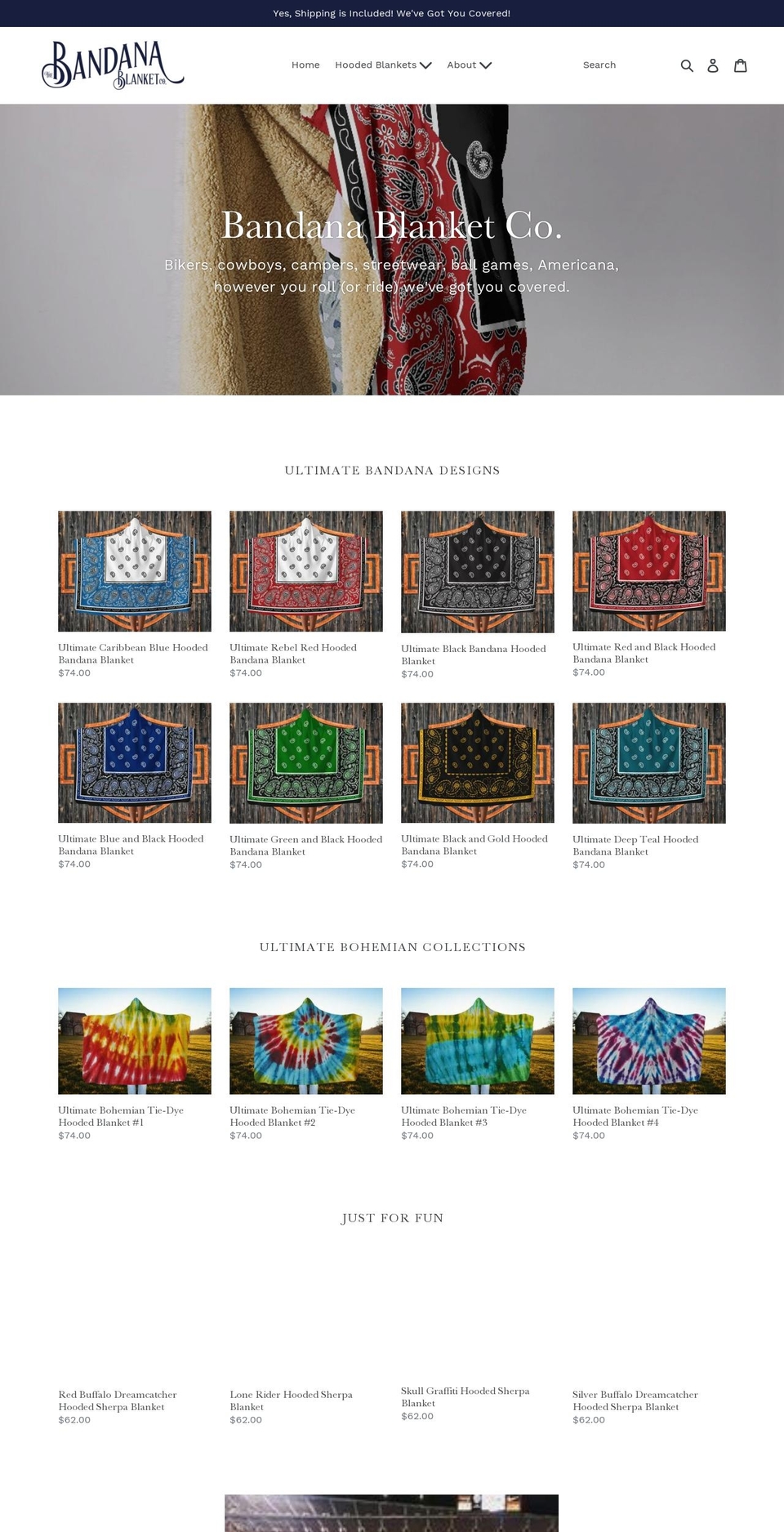 bandanablankets.com — Shopify storefront screenshot