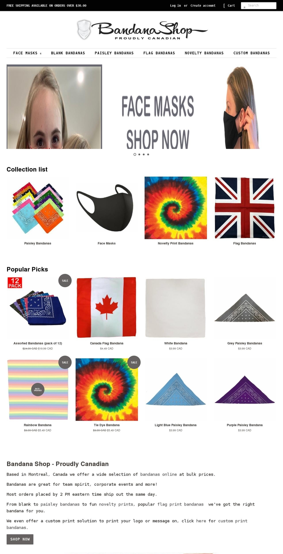 bandanashop.ca shopify website screenshot