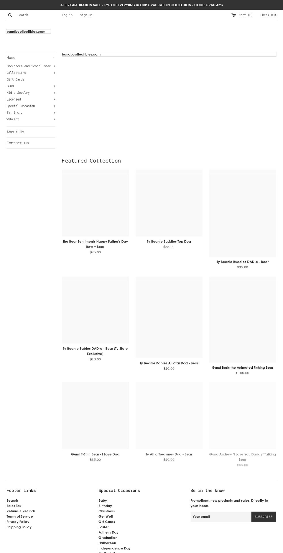 bandbcollectibles.com shopify website screenshot