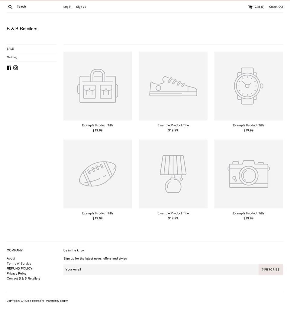 bandbretailers.com shopify website screenshot