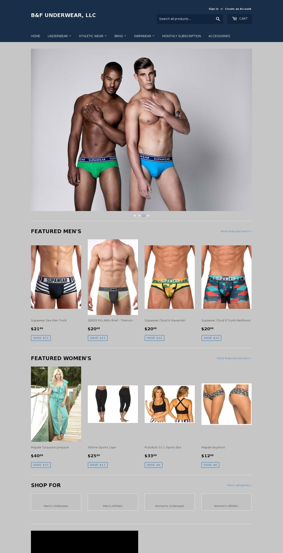 bandfunderwear.com — Shopify storefront screenshot