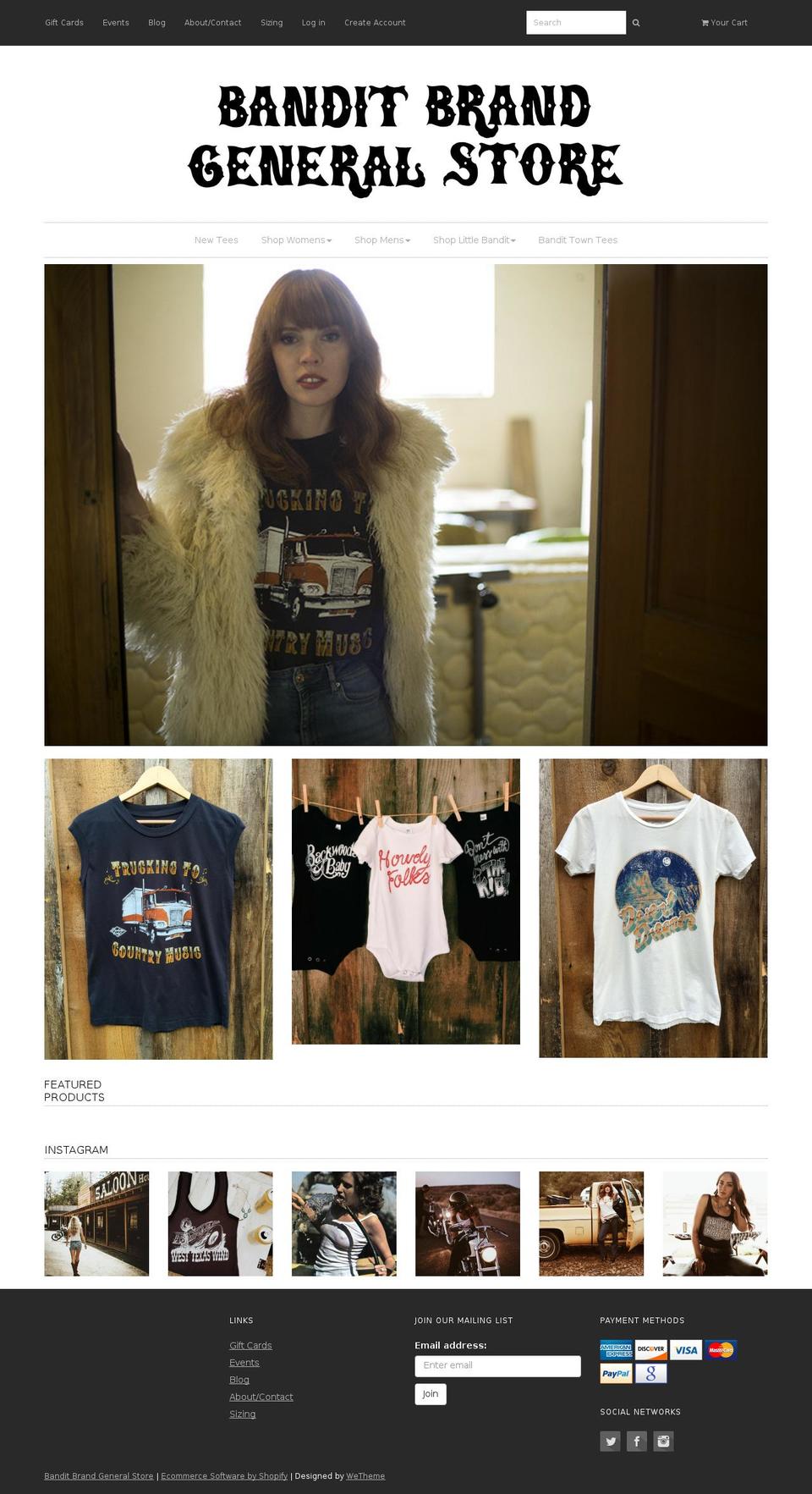 banditbrandgeneralstore.com shopify website screenshot