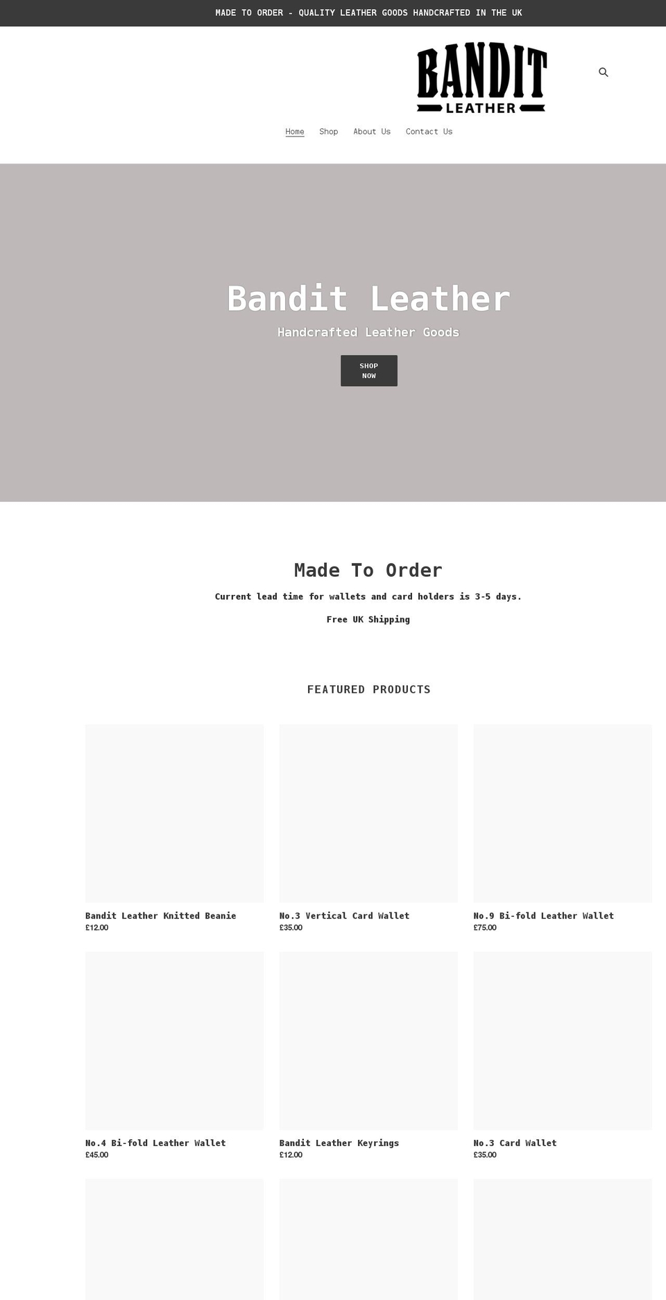 banditleather.co.uk shopify website screenshot