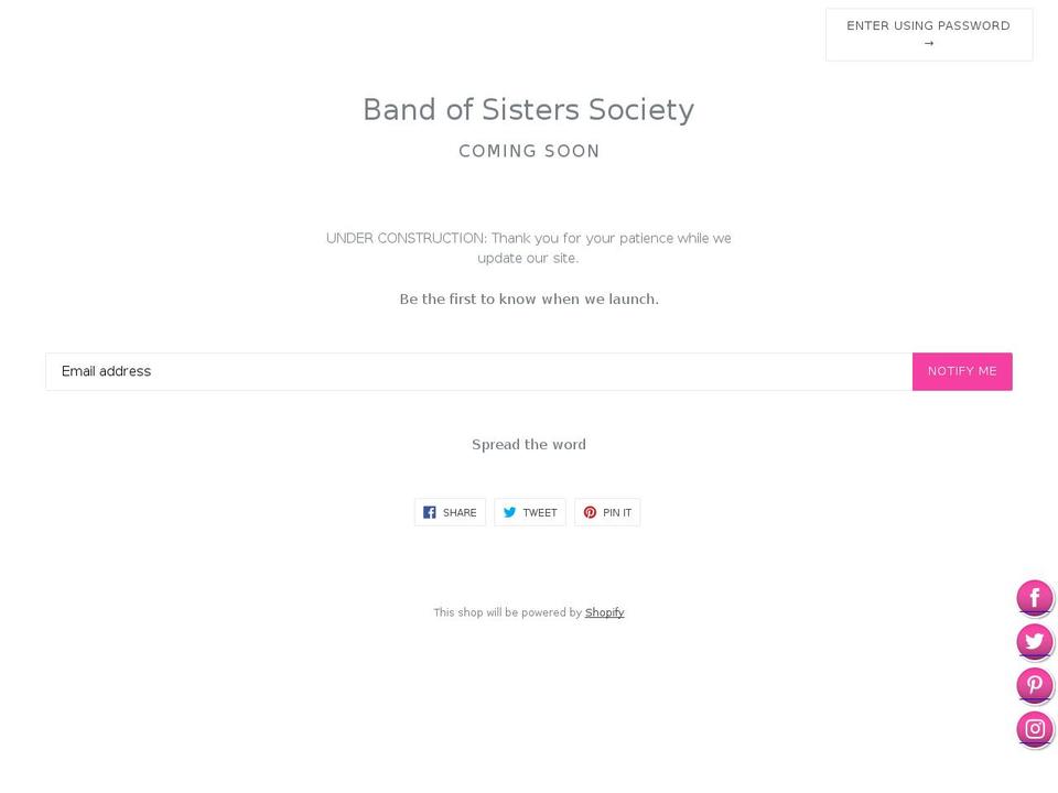 bandofsisterssociety.com — Shopify storefront screenshot