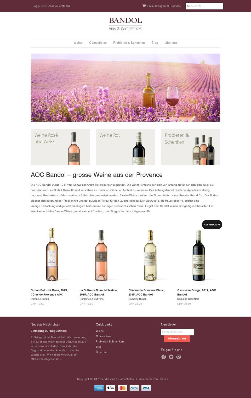 bandol.ch shopify website screenshot