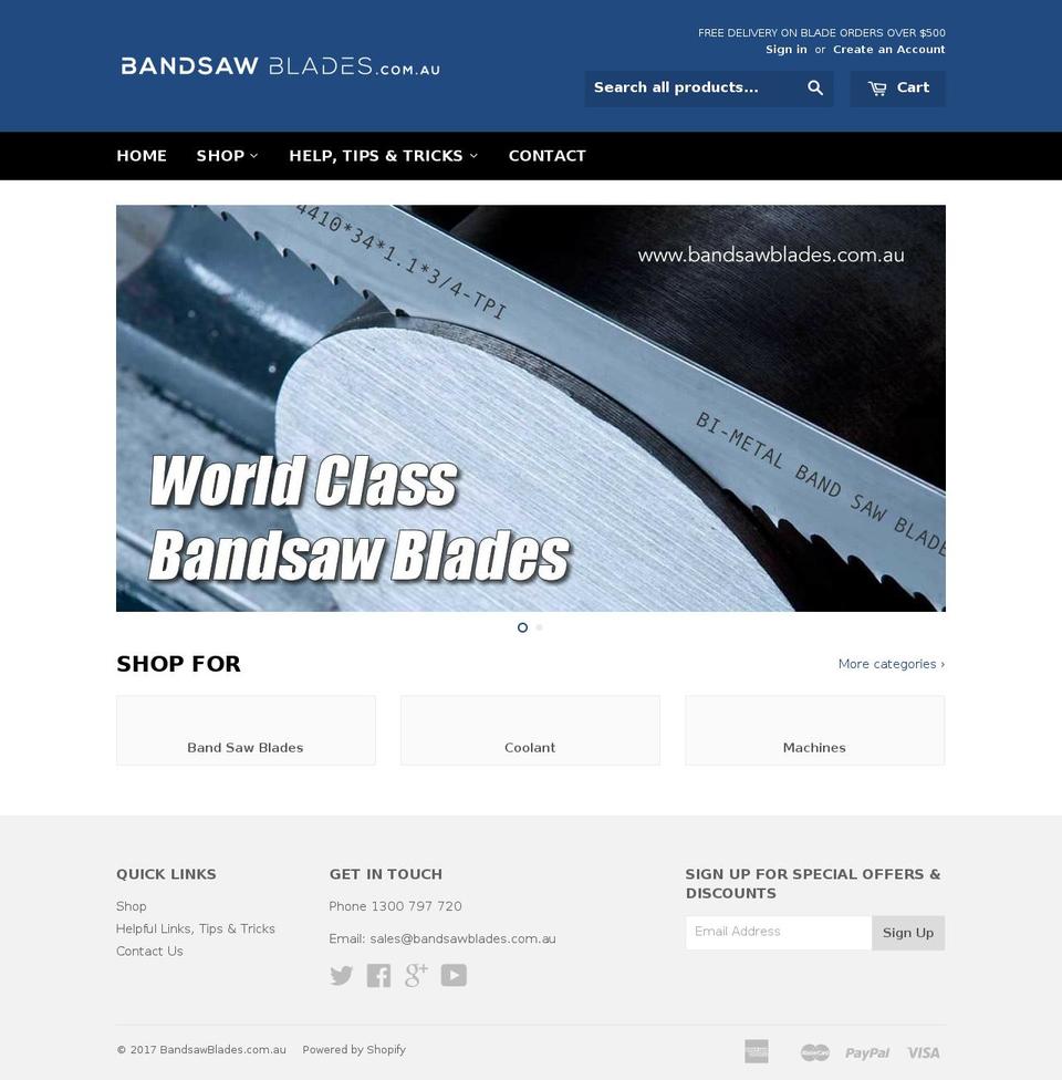 bandsawblades.com.au shopify website screenshot