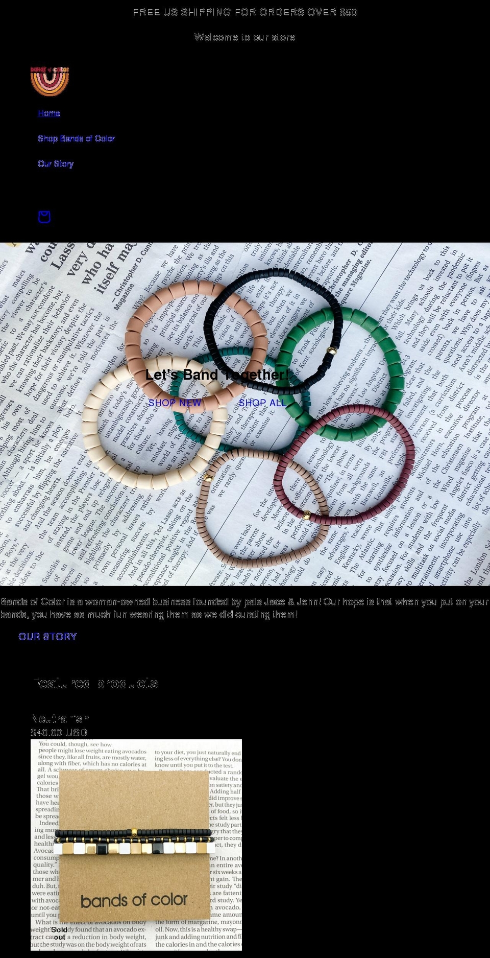 bandsofcolorbracelets.com shopify website screenshot