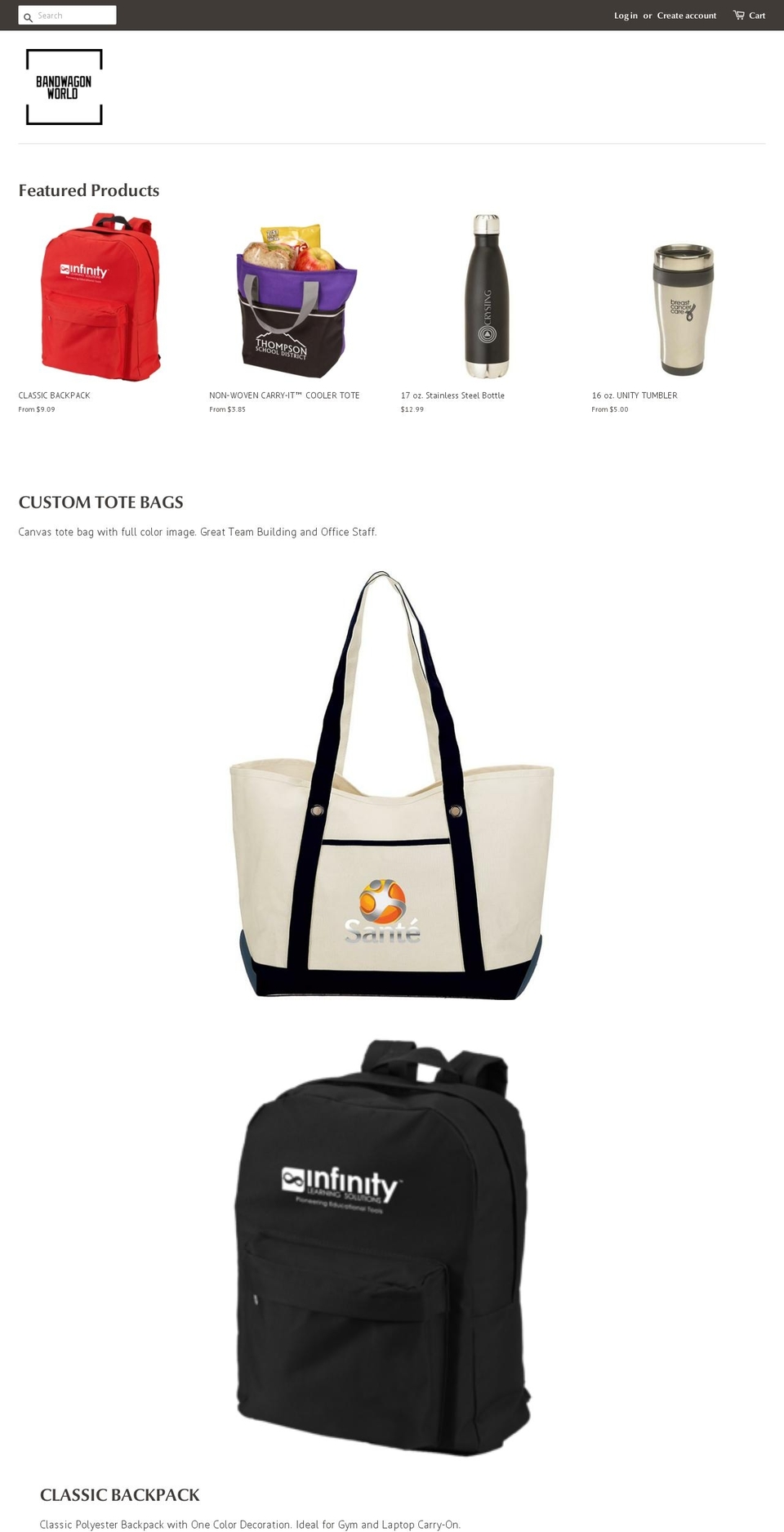 bandwagonworld.com — Shopify storefront screenshot